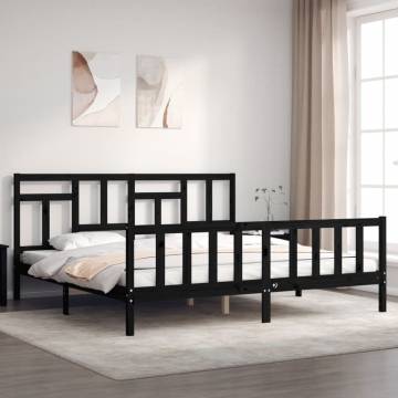 Black Solid Wood Bed Frame with Headboard - 200x200 cm | Hipo Market