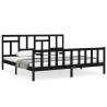 Black Solid Wood Bed Frame with Headboard - 200x200 cm | Hipo Market