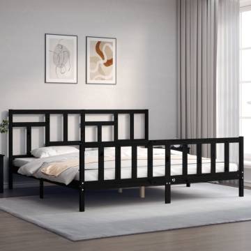 Black Solid Wood Bed Frame with Headboard - 200x200 cm | Hipo Market