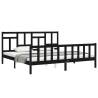 Black Solid Wood Bed Frame with Headboard - 200x200 cm | Hipo Market