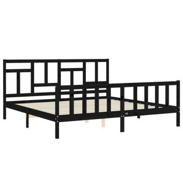 Black Solid Wood Bed Frame with Headboard - 200x200 cm | Hipo Market