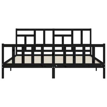 Black Solid Wood Bed Frame with Headboard - 200x200 cm | Hipo Market