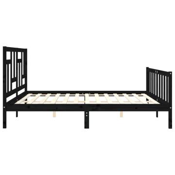 Black Solid Wood Bed Frame with Headboard - 200x200 cm | Hipo Market