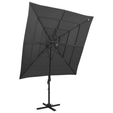 4-Tier Anthracite Garden Parasol - 250x250 cm Protection