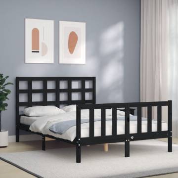 Solid Wood Black Bed Frame with Headboard 120x200 cm