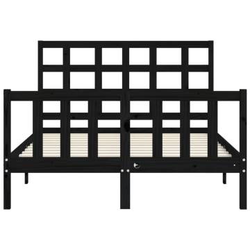 Solid Wood Black Bed Frame with Headboard 120x200 cm