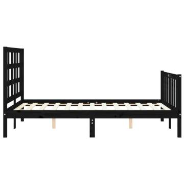 Solid Wood Black Bed Frame with Headboard 120x200 cm