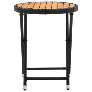 Tea Table Black 60 cm - Durable Poly Rattan & Acacia Wood