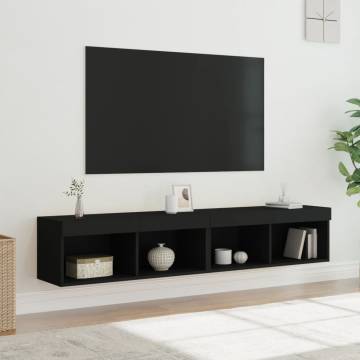 Stylish Black TV Cabinets with LED Lights - 2 pcs | Hipomarket UK