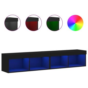 Stylish Black TV Cabinets with LED Lights - 2 pcs | Hipomarket UK