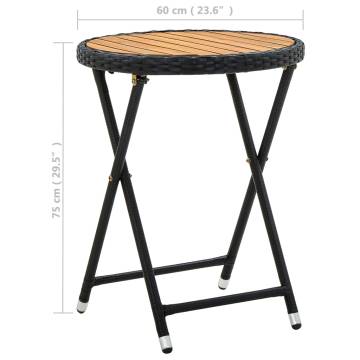 Tea Table Black 60 cm - Durable Poly Rattan & Acacia Wood