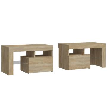 2 PCS Bedside Cabinets with LED Lights - Sonoma Oak