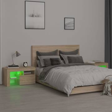 2 PCS Bedside Cabinets with LED Lights - Sonoma Oak