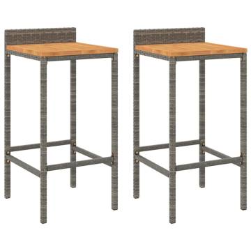 Stylish Bar Stools 2 pcs Grey Poly Rattan & Solid Wood Acacia