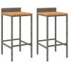 Stylish Bar Stools 2 pcs Grey Poly Rattan & Solid Wood Acacia