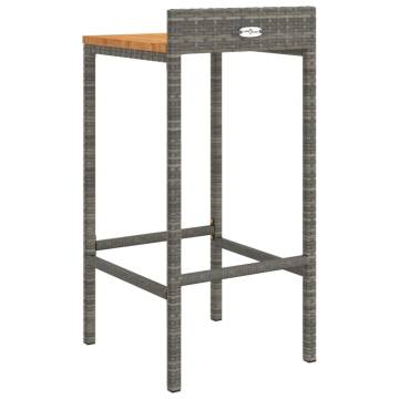 Stylish Bar Stools 2 pcs Grey Poly Rattan & Solid Wood Acacia