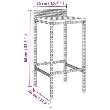Stylish Bar Stools 2 pcs Grey Poly Rattan & Solid Wood Acacia