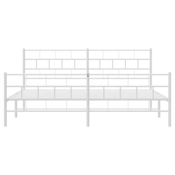 Elegant White Metal Bed Frame with Headboard & Footboard - 180x200cm