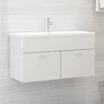 High Gloss White Sink Cabinet - 90x38.5x46 cm | HipoMarket