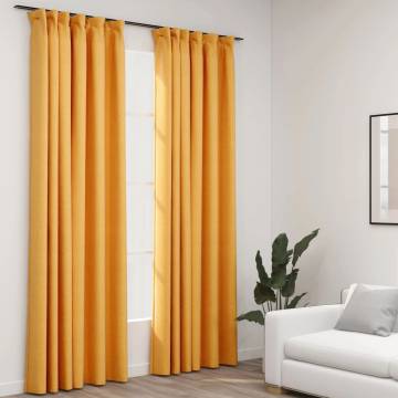 Linen-Look Blackout Curtains - Yellow 140x225 cm (2 pcs)