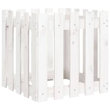 White Garden Planter with Fence Design - Solid Pine 50x50x50 cm