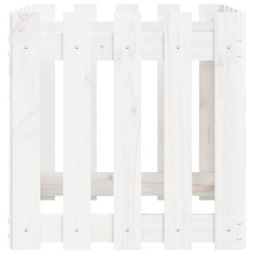 White Garden Planter with Fence Design - Solid Pine 50x50x50 cm