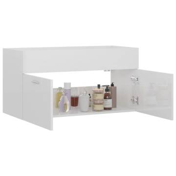 High Gloss White Sink Cabinet - 90x38.5x46 cm | HipoMarket