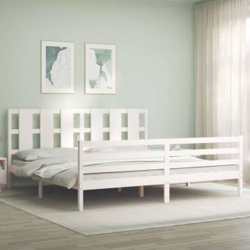 Stylish White Bed Frame with Headboard - 200x200 cm Solid Wood