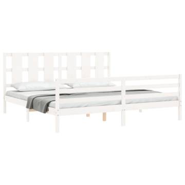 Stylish White Bed Frame with Headboard - 200x200 cm Solid Wood