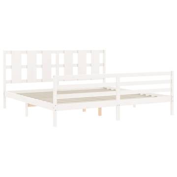 Stylish White Bed Frame with Headboard - 200x200 cm Solid Wood