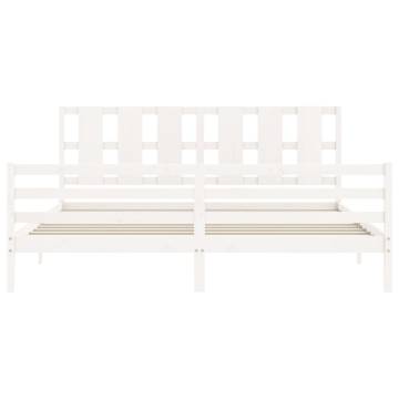 Stylish White Bed Frame with Headboard - 200x200 cm Solid Wood