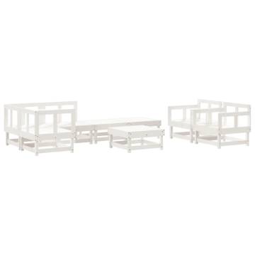 8 Piece White Solid Pine Garden Lounge Set | Hipomarket