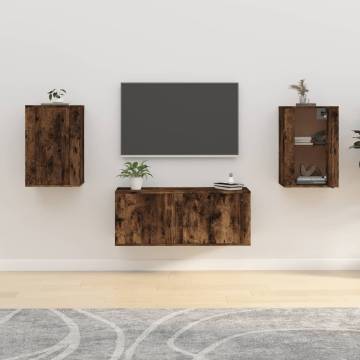 Stylish Wall Mounted TV Cabinets - Smoked Oak - 2 pcs