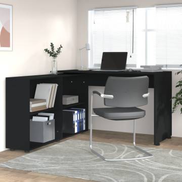 Stylish Black Corner Desk - Engineered Wood for Home & Office