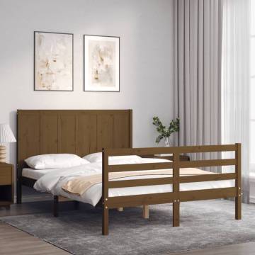 Honey Brown Solid Wood Bed Frame with Headboard - Small Double