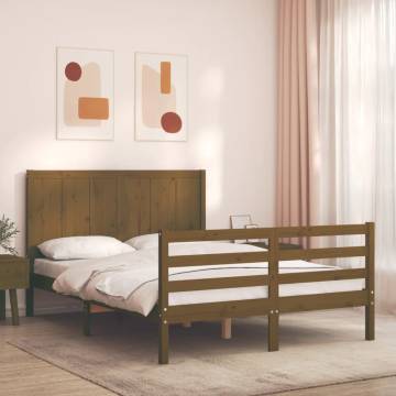 Honey Brown Solid Wood Bed Frame with Headboard - Small Double