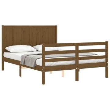 Honey Brown Solid Wood Bed Frame with Headboard - Small Double