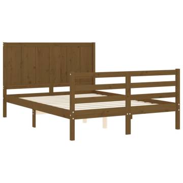 Honey Brown Solid Wood Bed Frame with Headboard - Small Double