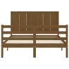 Honey Brown Solid Wood Bed Frame with Headboard - Small Double