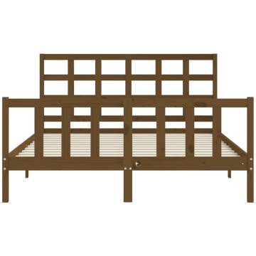 Honey Brown King Size Bed Frame with Headboard - Solid Wood