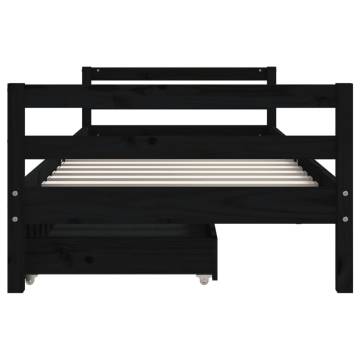 Kids Bed Frame with Drawers - Black 80x200 cm Solid Pine