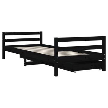 Kids Bed Frame with Drawers - Black 80x200 cm Solid Pine