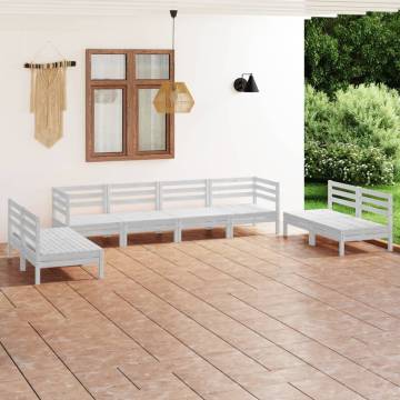 8 Piece Garden Lounge Set - White Solid Pinewood - Hipo Market