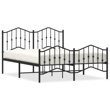 Black Metal Bed Frame with Headboard & Footboard - 140x200 cm