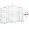 Arched Gabion Baskets 12 pcs - Galvanised Iron Garden Barriers