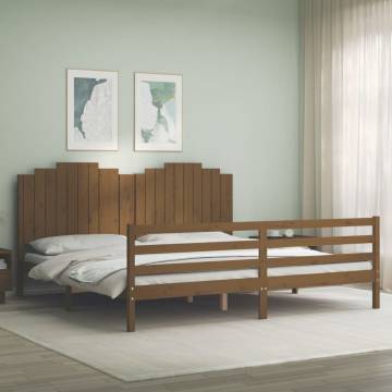 Honey Brown Bed Frame with Headboard - Solid Wood 200x200 cm