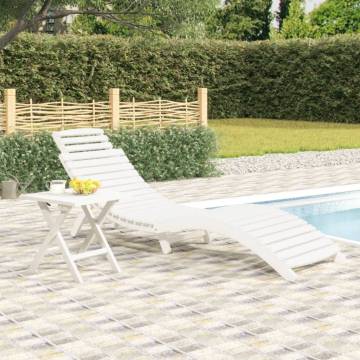 Sun Lounger with Table - Solid Acacia Wood - White Finish