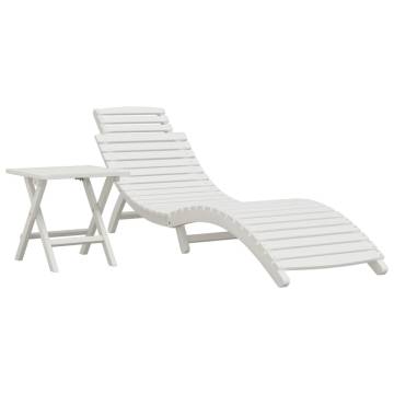 Sun Lounger with Table - Solid Acacia Wood - White Finish