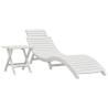 Sun Lounger with Table - Solid Acacia Wood - White Finish