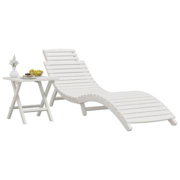 Sun Lounger with Table - Solid Acacia Wood - White Finish